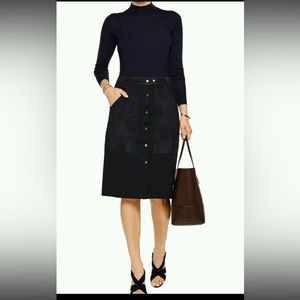 Theory Women’s Skirt Slyn Black Suede Button Front A-Line Skirt  Size 2 NWT $395